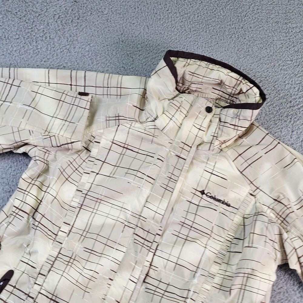 Columbia Jacket Womens Medium Beige Plaid Bugaboo Omni-Tech Waterproof Ski Parka